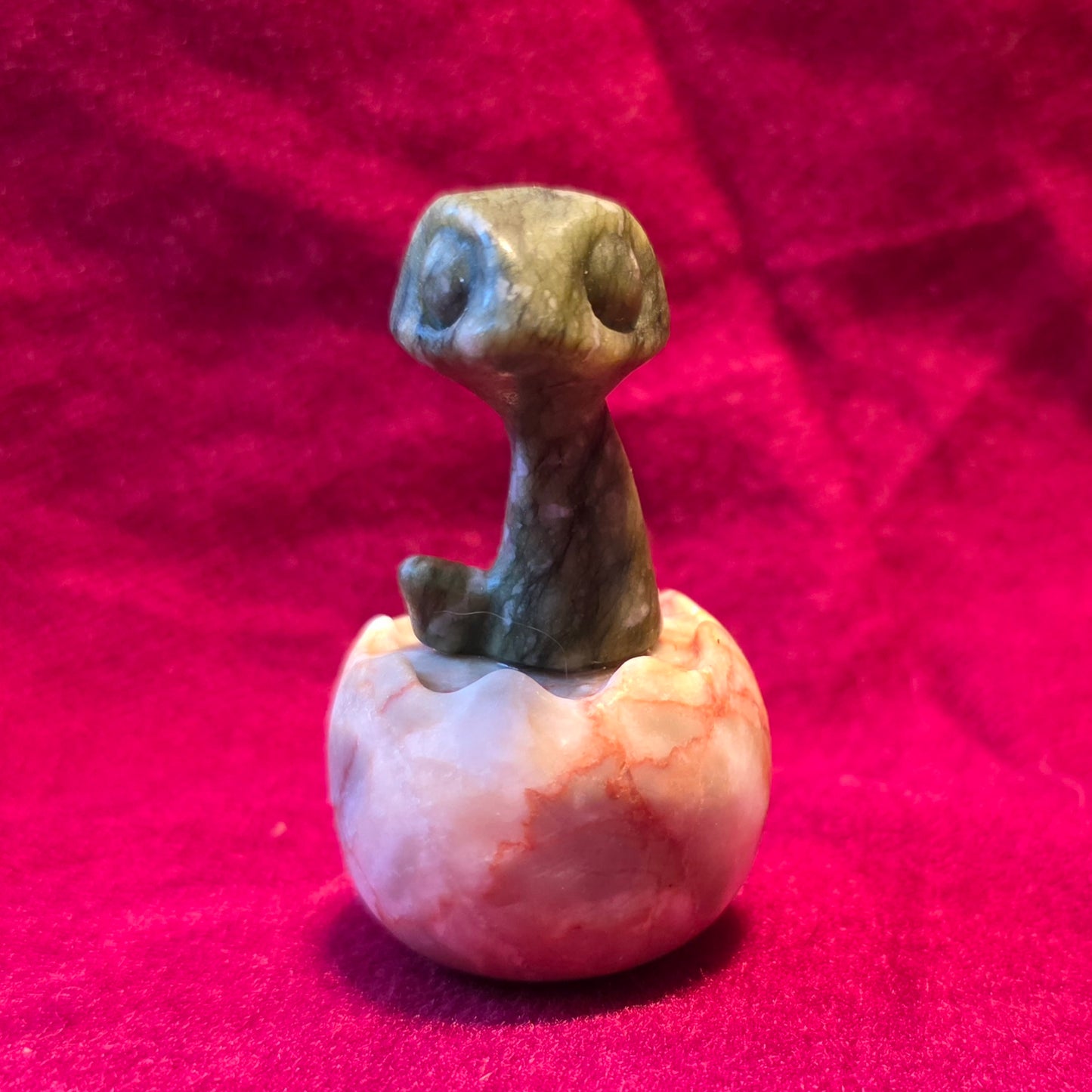 Green Jade Hatchling in Red Vein Jasper Egg- Transformation, Wisdom, Renewal, Grounded Power