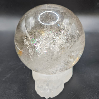 Clear Quartz sphere with natural rainbows, Golden Healer, and Black Tourmaline- Protection, Healing & Energy Balance