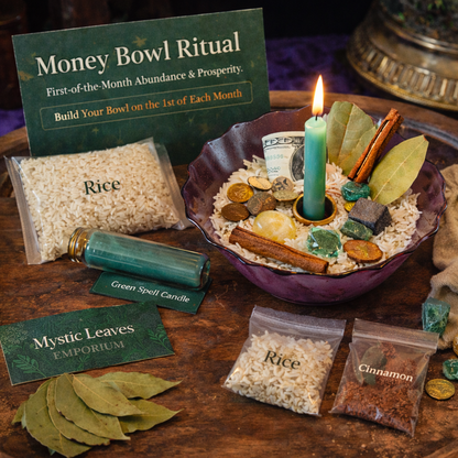 🌿 Monthly Money Bowl Ritual Kit – Abundance & Prosperity Altar Set