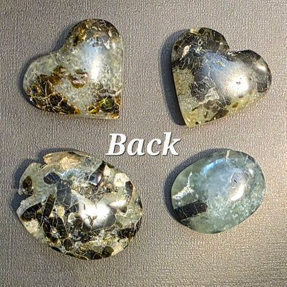 Prehnite hearts and palm stones – Healing, Inner Peace & Intuitive Connection
