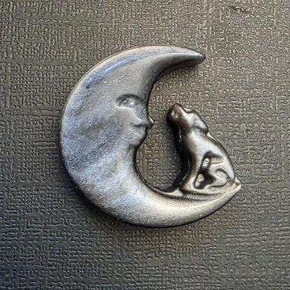 Silver Sheen & Gold Sheen Obsidian Moon Carvings – Protection, Intuition, Shadow Work