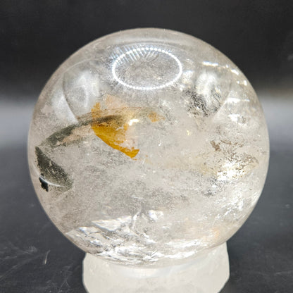 Clear Quartz sphere with natural rainbows, Golden Healer, and Black Tourmaline- Protection, Healing & Energy Balance