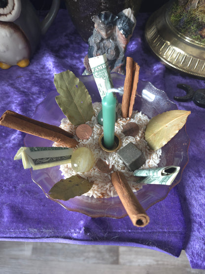 🌿 Monthly Money Bowl Ritual Kit – Abundance & Prosperity Altar Set
