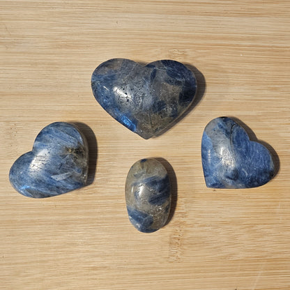 Blue Kyanite hearts and palm stone– Alignment, Clear Communication & Energy Flow
