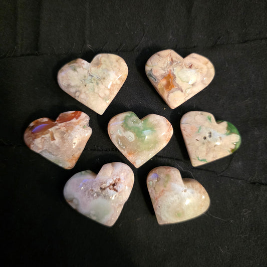 Green Flower Agate Heart Stones- Growth, Renewal, & Emotional Healing