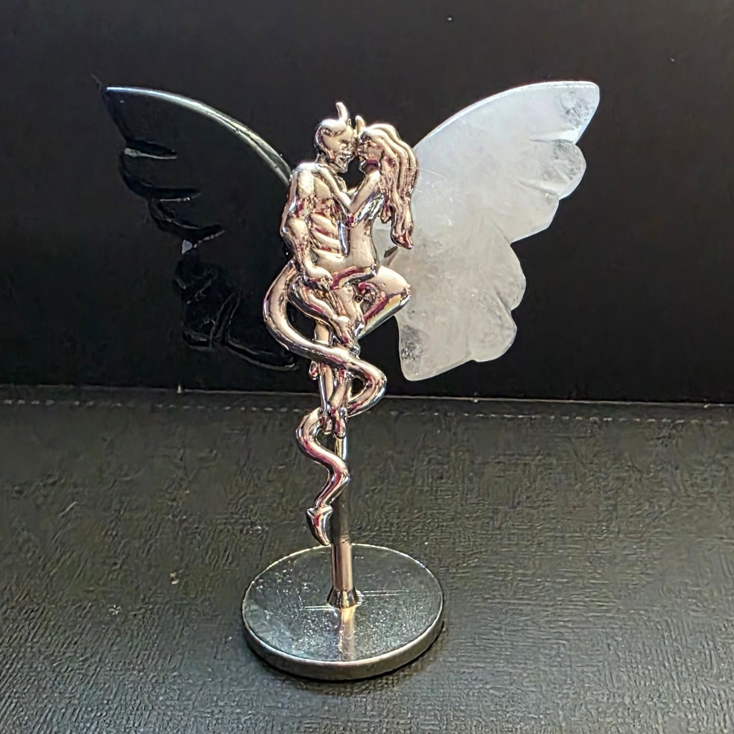 Obsidian & Clear Quartz Angel-Devil Couple – Balance, Protection, Unity