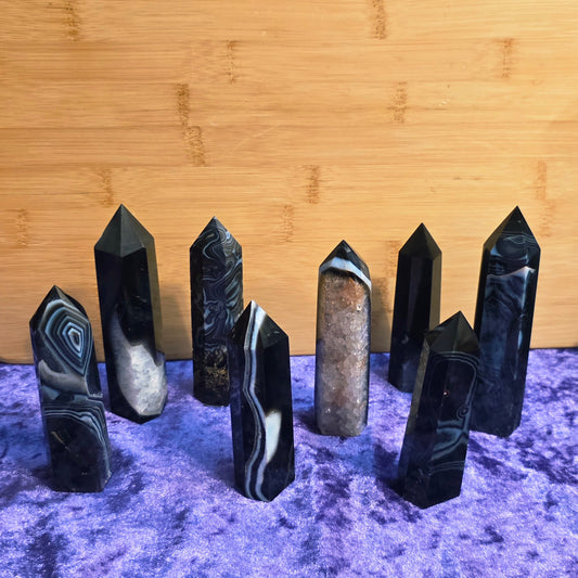Black Striped Agate Tower- Grounding, Protection & Stability