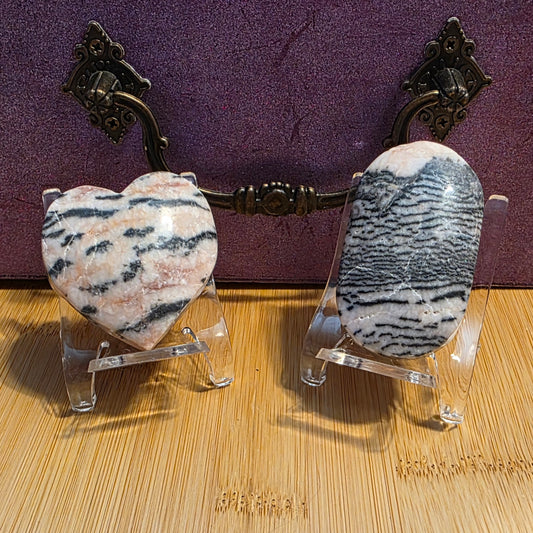 Pink Zebra Stone Heart and Palm Stone