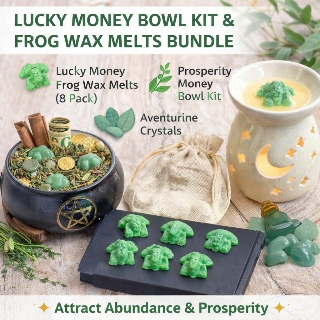 Lucky Money Frog Wax Melts 🐸💰 - Abundance & Prosperity | Vanilla Lemongrass Basil Cinnamon | Green Aventurine - 8 Pack