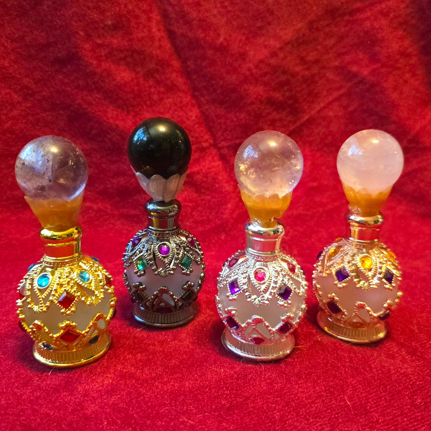 Crystal Perfume Bottles with Natural Crystal Tops
