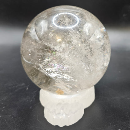 Clear Quartz sphere with natural rainbows, Golden Healer, and Black Tourmaline- Protection, Healing & Energy Balance